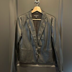 Ann Taylor Black Leather Single-Button Blazer